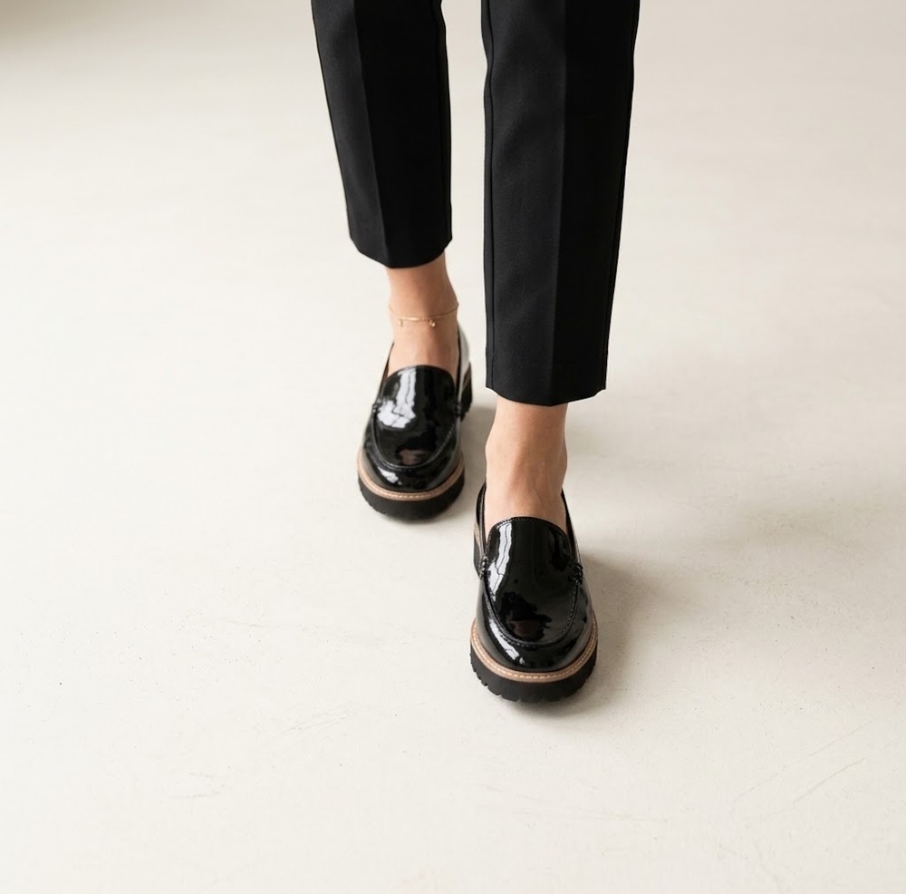 Franco Sarto Cypress Loafers 7.5M Black Patent Lug Sole Platform EUC
